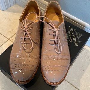 Oxfords from Office of Angela Scott dusty pink patent leather with cork insoles.